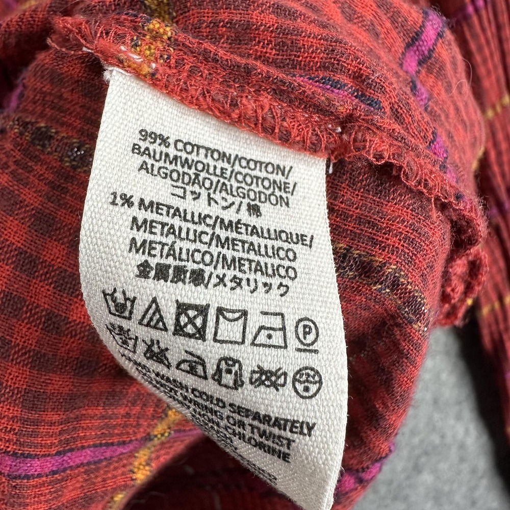 Free People Break My Stride Button Up Shirt Womens Large Red Plaid Long Sleeve - Picture 11 of 15